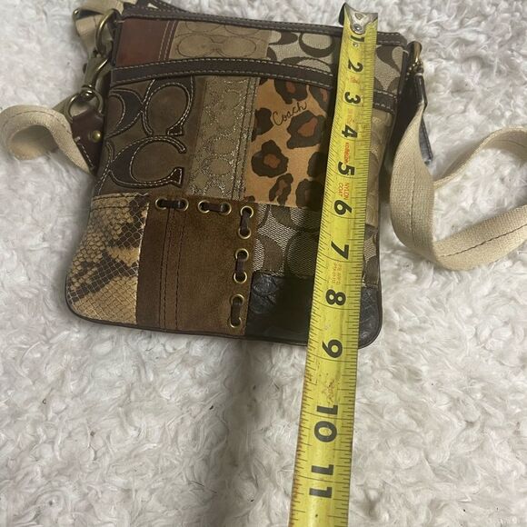 COACH Brown/Gold Metallic Signature Patchwork crossbody bag. - Picture 9 of 15